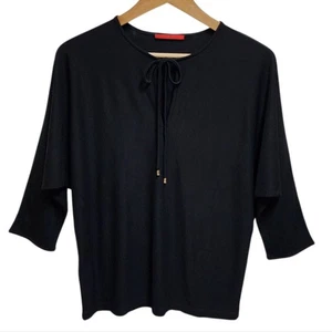 Carolina Herrera Top Women S Black Knit Tie V Neck 3/4 Dolman Slv Casual Office - Picture 1 of 9