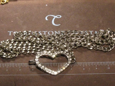 3" Diamantes de Imitación Corazón Plata Acero 56" Eslabón de Cadena Gancho Ajustar Cinturón Estilo Y2K De Colección Foto 1 de 4