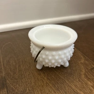 Fenton White Milk Glass Hobnail Mustard Kettle Bail Handle - Picture 1 of 5
