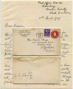 1939 PERSONAL LETTER J.ALLAN DUNN PULP WRITER to THRUPP ..Story Charleston etc - Picture 1 of 7