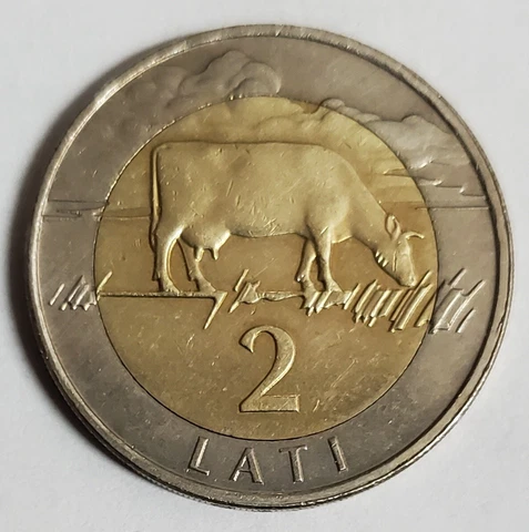 1999 Latvia 2 lati Cow bi-metallic coin Cover