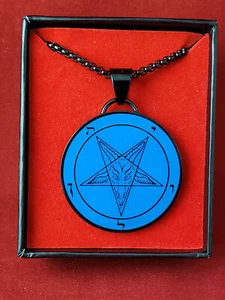 Church of Satan Sigil of Baphomet - Blue Black Metal Goth Punk Occult Alt - Picture 1 of 3
