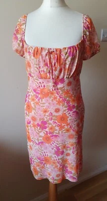 Primark Orange Pink Floral Short Dress Size 8 Boho - Image 1 of 4