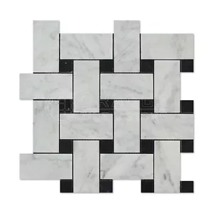Carrara White Italian (Bianco Carrara) Marble Large Basketweave Mosaic Tile - Picture 1 of 5