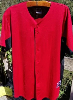 Винтажная бейсбольная рубашка Rawlings с красной черной сеткой боковые панели на пуговицах сетка (M's XL) - Изображение 1 из 2