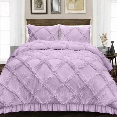 Ruffle Duvet Cover with Pillow Case Quilt Set  Queen King Colorful Soft cover - Image 1 of 3