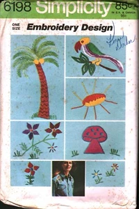 6198 Vintage Simplicity Embroidery Transfer Pattern 1970s Palm Tree Toucan UNCUT - Picture 1 of 2