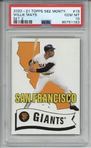 2020-21 TOPPS 582 MONTGOMERY SET 2 #19 WILLIE MAYS CARD GIANTS PSA 10 LOW POP 2 - Picture 1 of 2