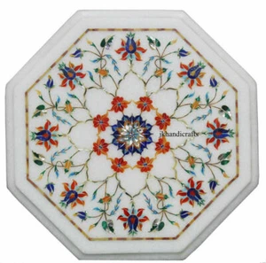 12" Marble Side Corner Table Top Hakik Floral Inlay For Tuesday Giving Decor - Picture 1 of 3
