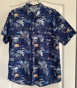 IZOD Salzwasser Hemd Kurzarm Knopfleiste Blumen dunkelblau Hawaii XL - Bild 1 von 4