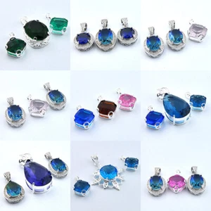 Mix 3 Pieces Blue Tourmaline Pink Topaz Blue Topaz Amethyst Quartz Gem Pendants - Picture 1 of 19