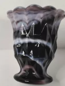 Vintage Akro Agate purple black white swirled slag glass Urn Toothpick Holder - Picture 1 of 5