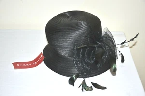 Derby Dress Hat Giovannio Black Sheer Ribbon Feathers Flapper New York Fancy - Picture 1 of 13