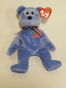 Ty AMERICA Blue Beanie Babies 911 Bear USA Patriotic Flag 2001 Retired - Picture 1 of 7