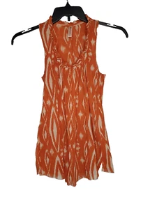 Sweet Pea Womens Orange White SZ S Sleeveless Top Blouse Ruffle Neckline - Picture 1 of 14