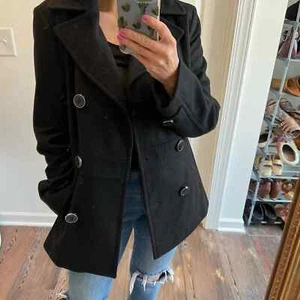 Kenneth Cole reaction wool double breasted coat black mint condition size 10 - Picture 1 of 16