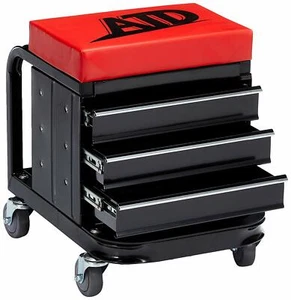 Taburete de trabajo mecánico rojo asiento de garaje enredadera tienda caja de herramientas rodante planeador almacenamiento - Imagen 1 de 4