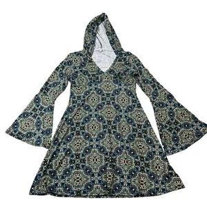 Hooded Paisley Bell Sleeve Dress Size Medium - Picture 1 of 9