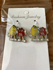 m&m's YELLOW & RED m&m Characters with .925 Sterling Silver Hooks Earrings NEW