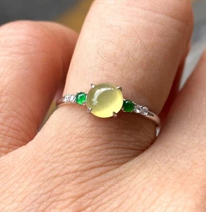 Certified Grade A Jade Jadeite Icy Yellow Cabochon Ring 18K Gold Inlaid Nature - Picture 1 of 6