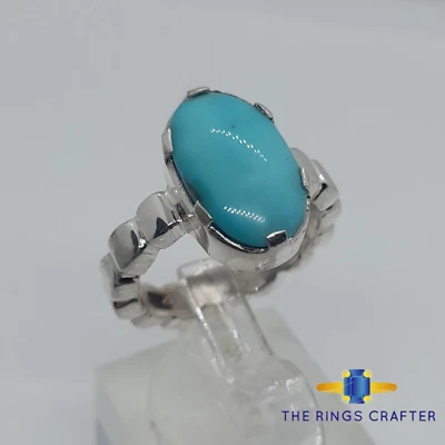 Anillo Feroza Turquesa Natural Plata de Ley 925 Hecho a Mano para Niñas Talla US 7 Foto 1 de 4