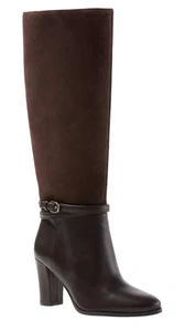 NEW ANN TAYLOR CHOCOLATE BROWN LEATHER & SUEDE PULL ON KNEE HIGH TALL BOOTS 8 - Picture 1 of 7