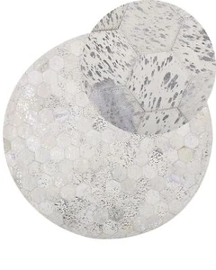 Designer Teppich aus Leder in Beige und Silber rund 140 cm Bozkoy - Bild 1 von 7