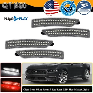 4pc Set Clear Lens White/Red Full Strip LED Side Markers For Ford 2024+ Mustang - Picture 1 of 10