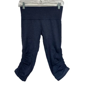 Lululemon Athletica In The Flow Crop Blue Navy Ruched Activewear Leggings Size 6 - Picture 1 of 7