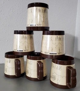 70s THERMO-SERV 1927 SCHLUMBERGER  BROWN INSULATED PLASTIC COFFE MUG: 6PCS SET - Picture 1 of 20