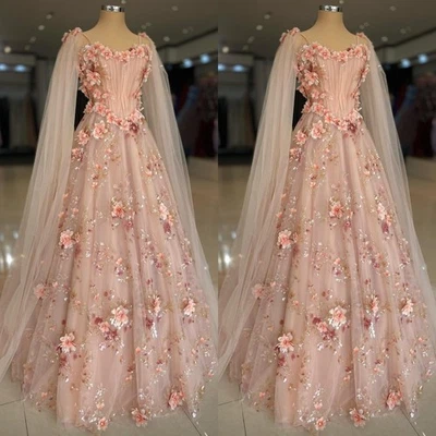 3D Flowers Wedding Dresses with Cape Spaghetti Straps Dusty Mauve Bridal Gowns - Image 1 of 4