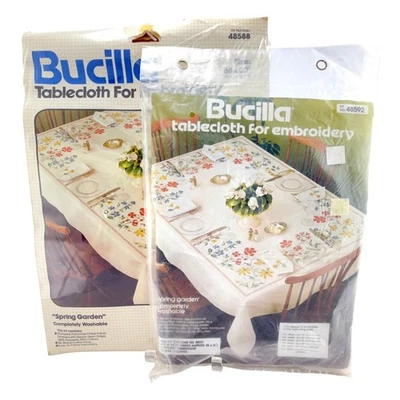 Bucilla Spring Garden Tablecloth & Napkins 2 Kits Stamped Embroidery Vintage NIP - Image 1 of 4