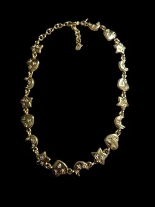 Kirks Folly Goldtone Moon Stars & Heart Necklace Signed - Imagen 1 de 6