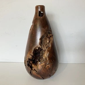 Vintage Turned Natural Burl Wood Vase Folk Art Sculpture Wooden Burr - Picture 1 of 7