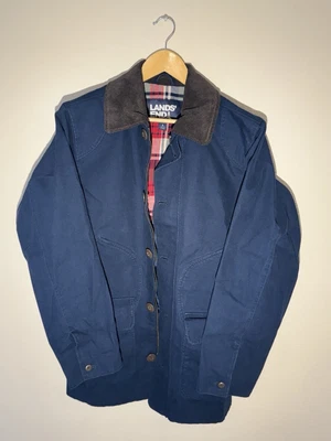 Lands End Chore Jacket Men's S Barn coat Plaid Lined corduroy trim - Image 1 of 4
