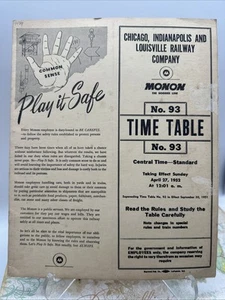 De colección Monon Route Chicago Indianápolis y Louisville Time Table 1952 - Imagen 1 de 6