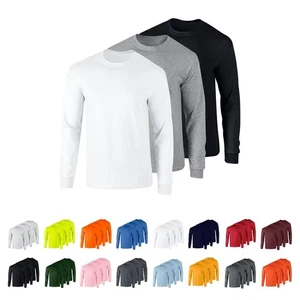 Gildan Herren Langarm T-Shirts Rundhals klassische Passform Baumwolle Tops mit Rippbündchen - Bild 1 von 66