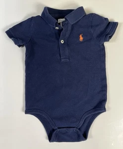 RALPH LAUREN Classic POLO Baby One Piece Navy & Orange Logo Bodysuit Size 9M - Picture 1 of 5