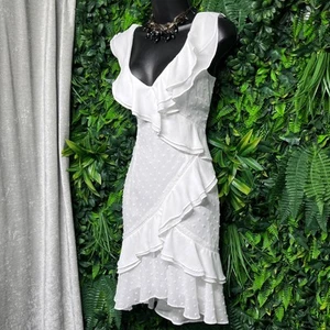 Bardot White Ruffle Dress Size M Swiss Dot Party Cocktail Mini Dress 2887 - Picture 1 of 10