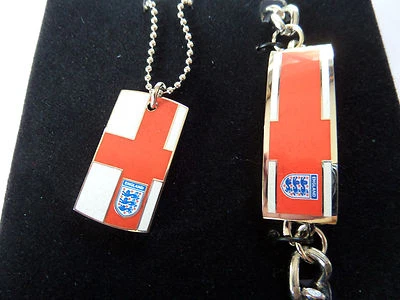ENGLAND OFFICIAL F A  ST GEORGE & 3 LIONS DOG TAG & BRACELET new boxed — 第 1/3 张图片