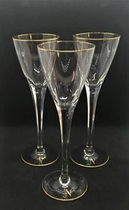Noritake Set of Three 8" Gold Rim Crystal Champagne Goblets, Glasses  - Picture 1 of 3