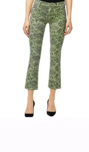 J Brand Selena Lime Boa Print Denim Jeans Size 32 Stretch Mid Rise Crop Boot - Picture 1 of 7