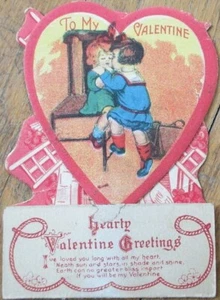 Valentine Mechanical 1920s Greeting Card, Children Kissing, Three Dimensional - Picture 1 of 3