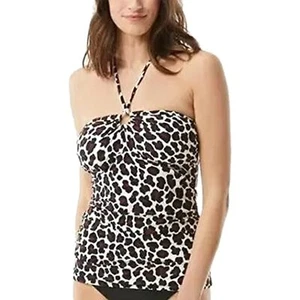 $78 Michael Kors Animal Print Removable Strap Shirred Bandeau Tankini Top Red XS - Picture 1 of 3