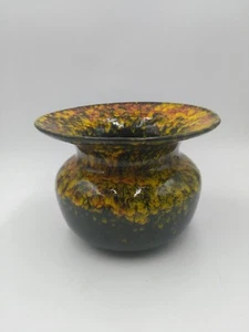 Mid Century Vase schwarz gelb orange Tropfglasur USA Keramik Spucknapfform - Bild 1 von 9