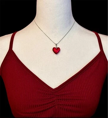 Grande Grande Cristal 3D Cristal Rojo Corazón Dije Colgante En Cadena Acero Inoxidable Nuevo Foto 1 de 4