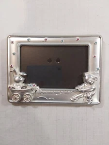 Sterling Silver Unisex Baby Picture Photo Frame Stars Bear Pulling Rabbit - Picture 1 of 9