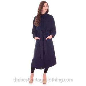 70s Vtg Vuokko Suomi Finland Blue 100%  Wool Tent Coat Snap Front Mod S - Picture 1 of 5
