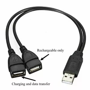 USB 2.0 A Male To 2 Dual USB Female Jack Y Splitter Hub Power Cord Adapter Cable - Picture 1 of 8