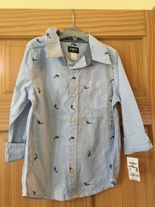 New Oshkosh Shark Boys Button Shirt Top Stripe Blue many sizes - Picture 1 of 1
